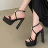 Fashion Elegant Crystal Narrow Band Design Platform Sandal Women Fashion Open Toe Ankle Buckle Thin Heel Slide Sandal Sexy Stripper Shoe