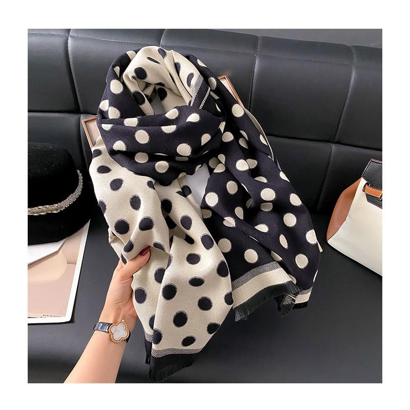 Womens Winter Knitted Scarf Wrap With Polka Dot Double-Sided Thick Warm Shawl Daily Wear