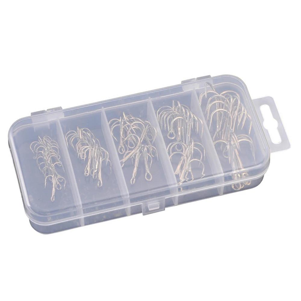 50pcs/box Treble Hooks Round Bend Triple Fishing Hook High Carbon Steel Barbed Sharp Fishhook for Surf Fish Freshwater Saltwater