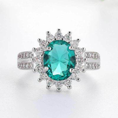 Green Flower Zircon Engagement Ring - European and American Style, Ideal for Weddings & Anniversaries