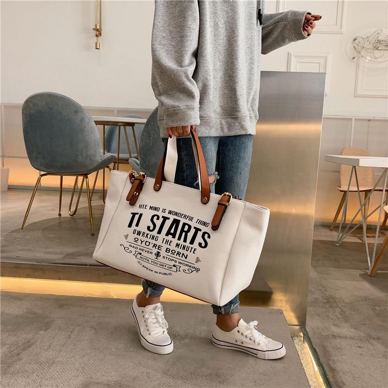 Woman Tote Bag Fashion Letter Big Capacity Canvas Bag Casual Shoulder Messenger Bags