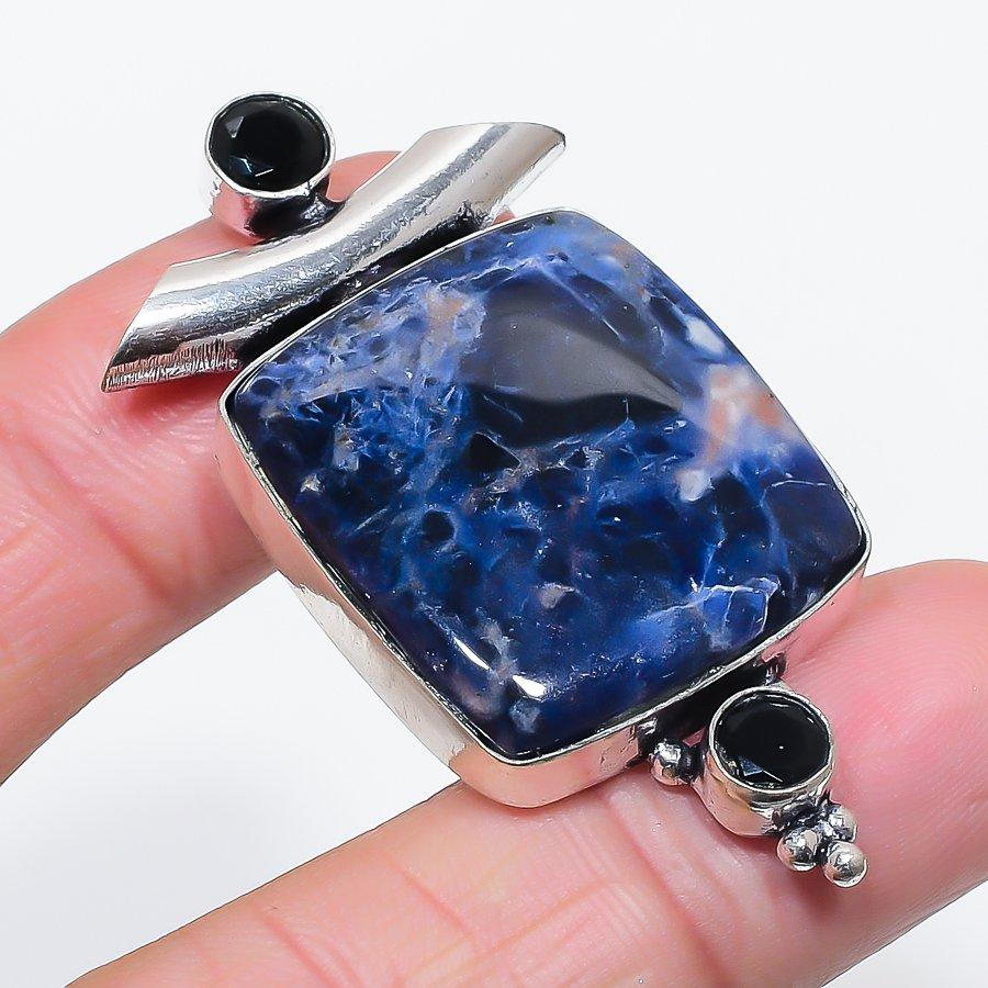 Natural Sodalite, Spinel Gemstone 925 Sterling Silver Jewelry Pendant 2.13" m1h78