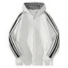 Mens Hooded Open Cardigan Sweatshirt Contrast 3 Stripes Cotton Blend Casual Outerwear