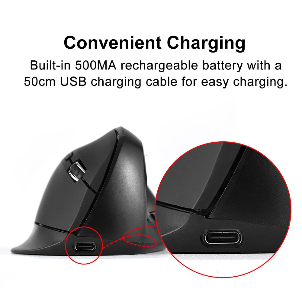 Vertical Mouse Wireless Rechargeable 2.4GHz Ergonomic Movement Speed 2400 6Button Gaming & Office
