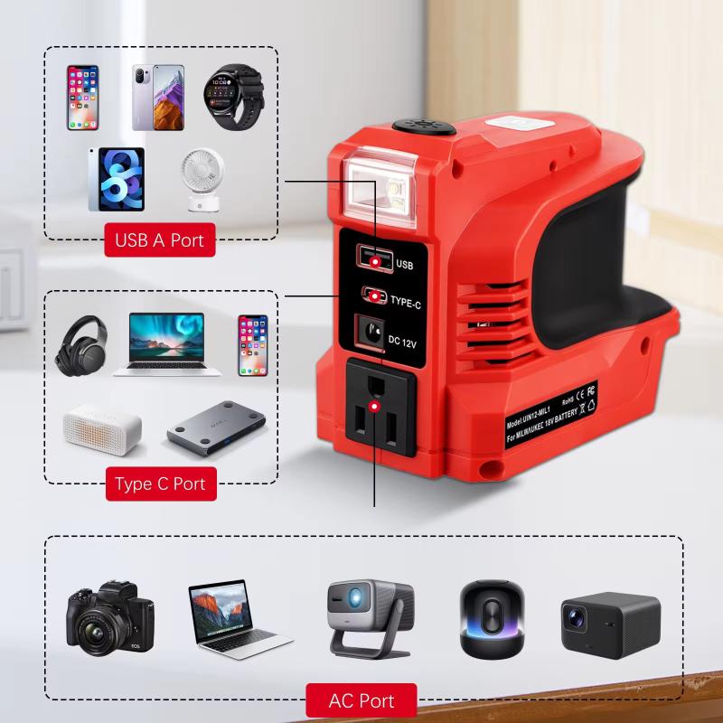 180W Power Inverter Dc 18V/21V To Ac 220V Usb Type-C Dc Adapter For Multi-Brand 18V-21V Lithium Batteries Tools