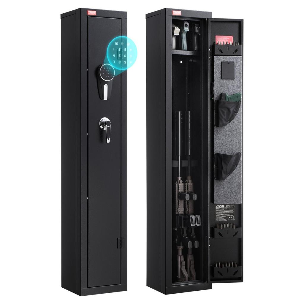 Gun Safe, Heavy Duty Cold-Rolled Steel Fireproof Rifle Cabinet with Digital Keypad & Key, Large Long Gun Cabinet with Magazine and LED Lighting,