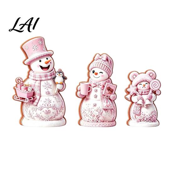 Wooden Snowman Ornaments 3PCS Christmas Ornaments Decorative Cute Festive Figures Creative Seasonal High-definition Printing Crafts for Holiday