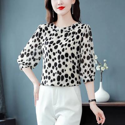 Damen Frühling und Sommer Polka Dot bedrucktes Chiffonhemd Temperament Schöne und elegante Oberteile