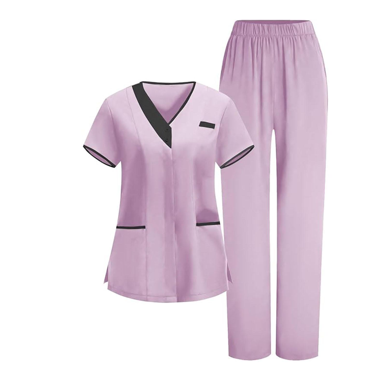 

Women Set Short Sleeve V Neck Scrub Tops And Joggers Two Piece Sets Comfy Breathable Uniforms XL