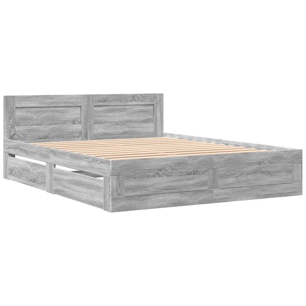 Vidaxl Bed Frame with Headboard, Grey Sonoma Oak, 160X200 Cm
