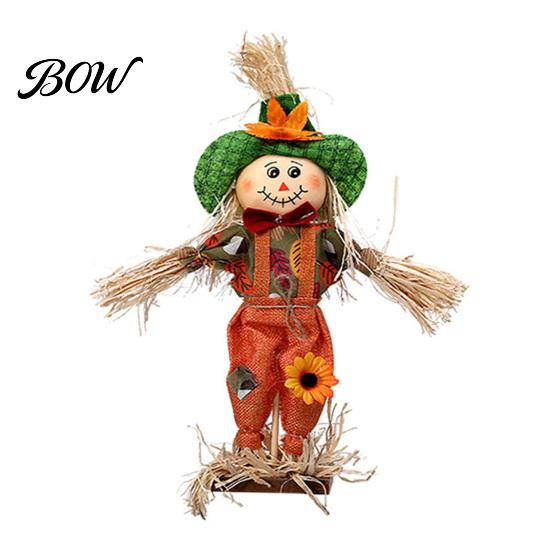 Rustic Farmhouse Yard Display Standing Fall Scarecrow Decoration, Halloween Thanksgiving Ornament Durable Garden Figure with Clothes Hat for