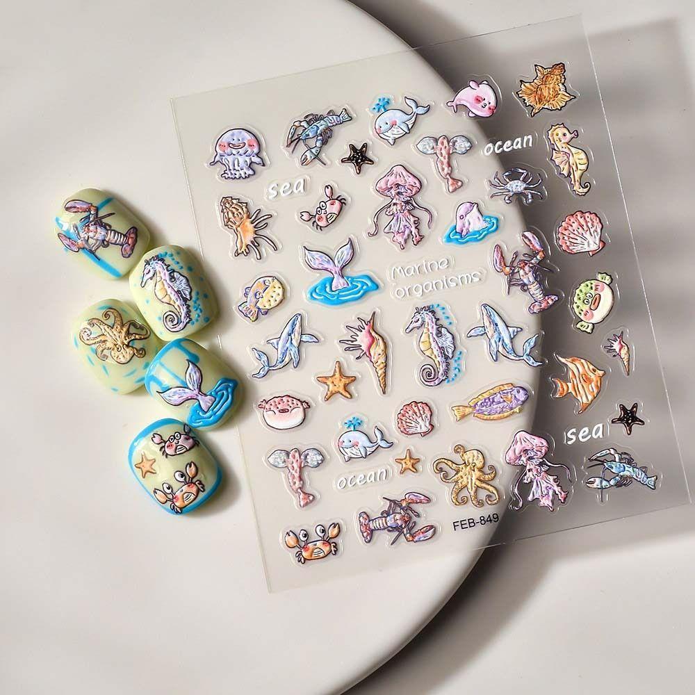 Dolphin Ocean Nail Stickers Sea Jellyfish Ocean Nail Decorations  Summer Beach