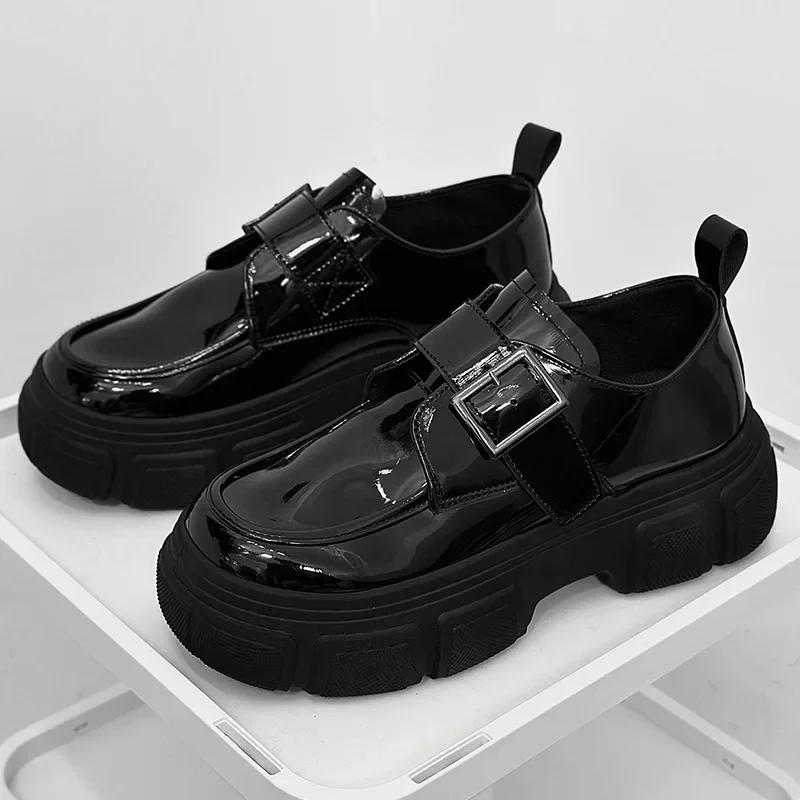 Men Shoes Thick Sole Increased Height Autumn Casual Comfort Non Slip Outdoor Lace Up Platform Korean PU Leather Sneakers 2025