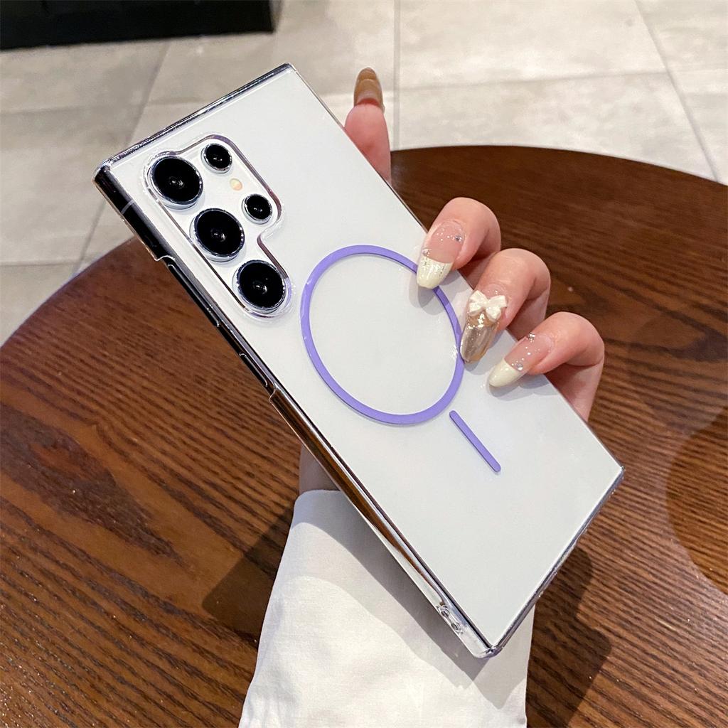 For S25 S24 Simple Magsafe Phone Case For Samsung Galaxy S25 Ultra S24 Plus S24 FE Crystal Wireless Charging Hard Clear PC Cover