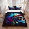 3pcs Colorful Indian Chief Skull Home Decor Bedding Set - Includes One Quilt Cover and Two Pillowcases (No Core) - Festival Gift for Bedroom and Guest