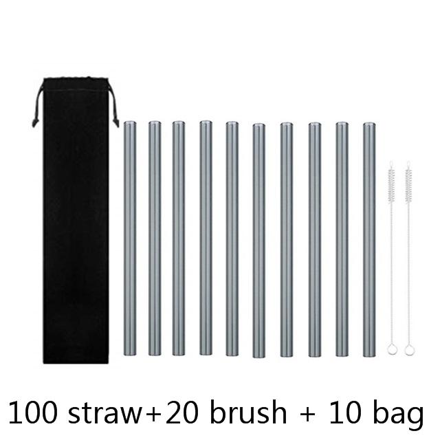 100Pcs Reusable Drinking Glass Straws 20cmx8 mm For Smoothies, Tea, Juice --10Pack With 20Pcs Cleaning Brush Barware