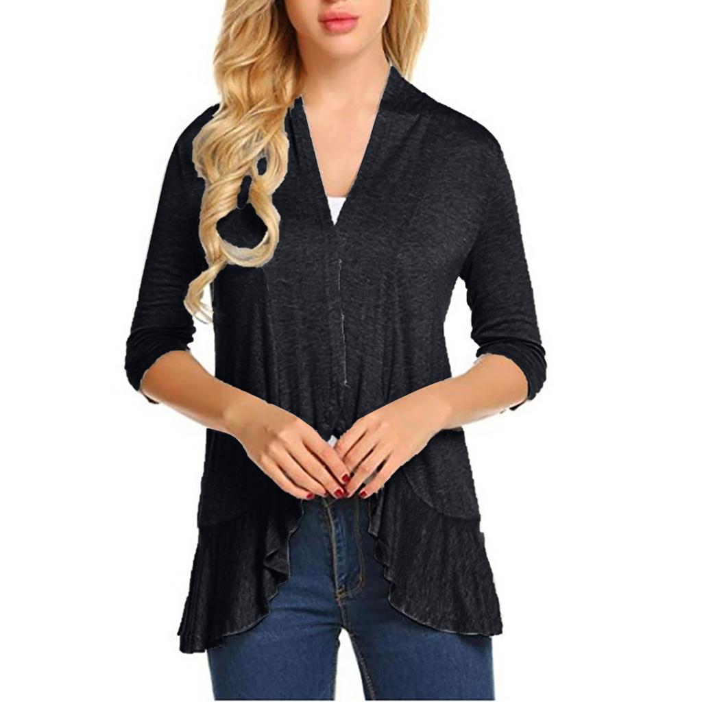 Dámský kardigan pro volný čas s měkkým řaseným kardiganem s tříčtvrtečními rukávy
