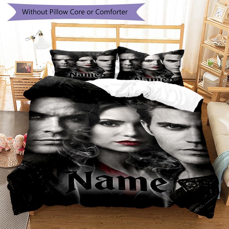 3Pcs Custom Name Vampire Diaries Bedding Set Duvet Cover Closure Includes 1Duvet Cover 2Pillowcases Soft And Comfortable For All Seasons