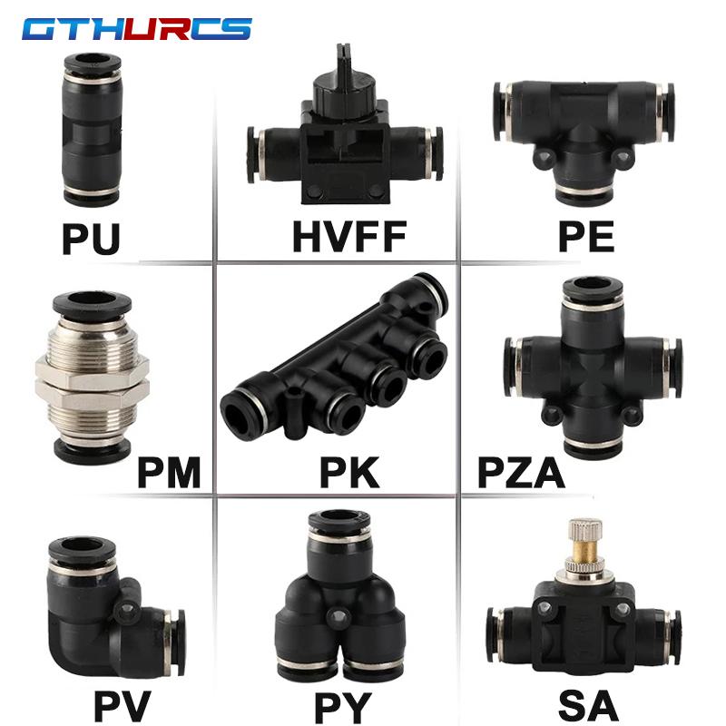Black Pneumatic Fitting Pipe Connector Quick Release Coupling 4mm 6mm 8mm 10mm 12mm PU PV PE HVFF PY Tube Connectors Fuel System Fittings7