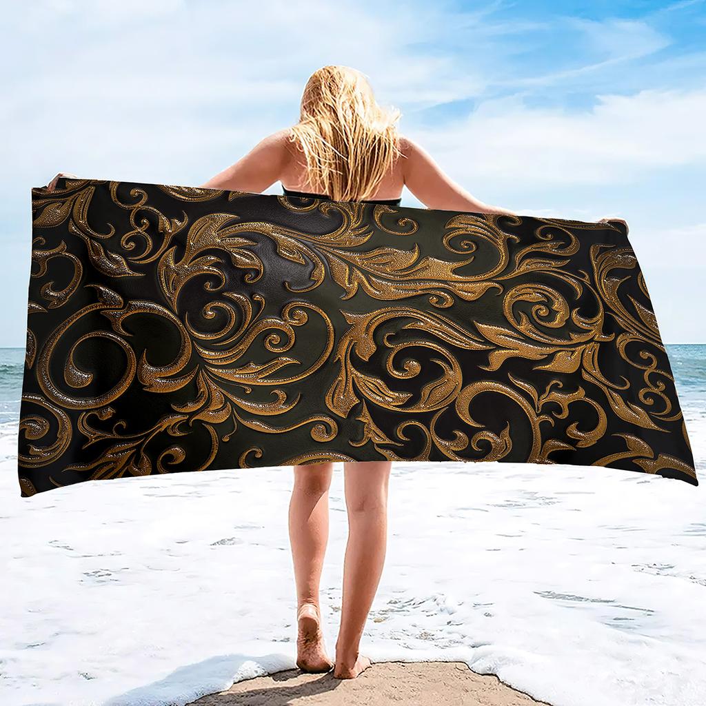Asciugamano da Spiaggia Vintage Oro Asciugamano da Bagno Sovradimensionato, Asciugamano da Spiaggia Senza Sabbia Asciugamano Assorbente ad Asciugatura Rapida per Viaggio Piscina Yoga Palestra Sport
