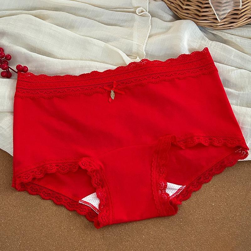 Women's Summer New Year Good Luck Red 10A Bacteriostatic Extended Middle Waist Triangle Briefs