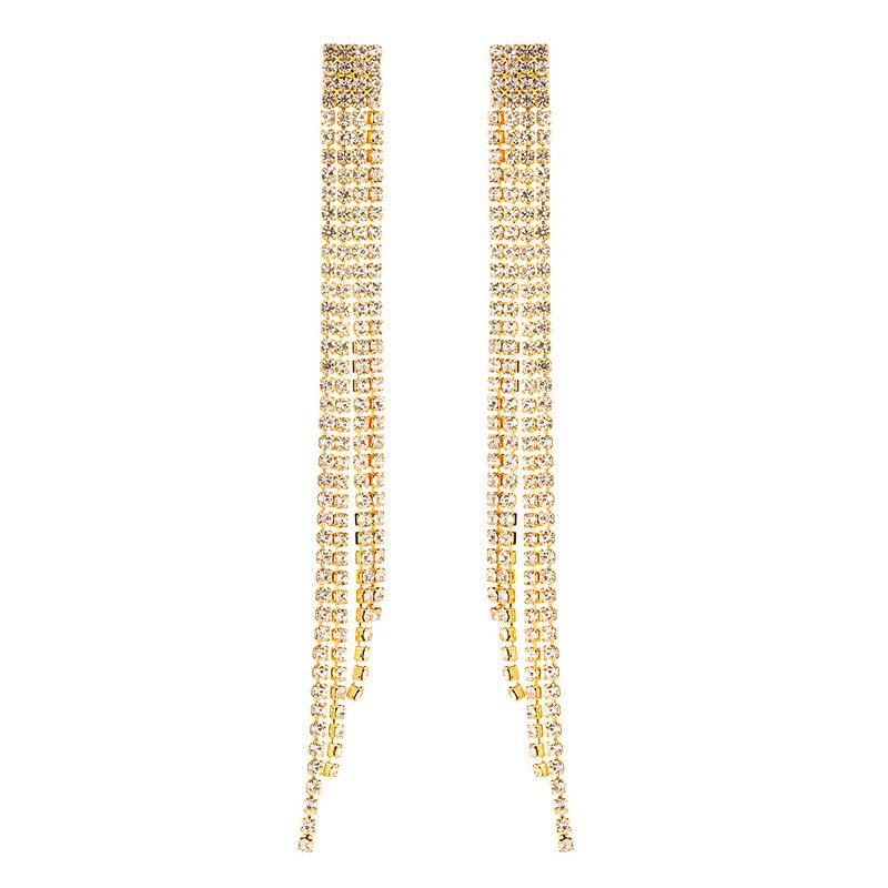 High Quality Light Luxury Full Diamond Exaggerated Chain Fringed Earrings Femininity Love Rhinestone Earrings Internet Celebrity Earrings Wholesale