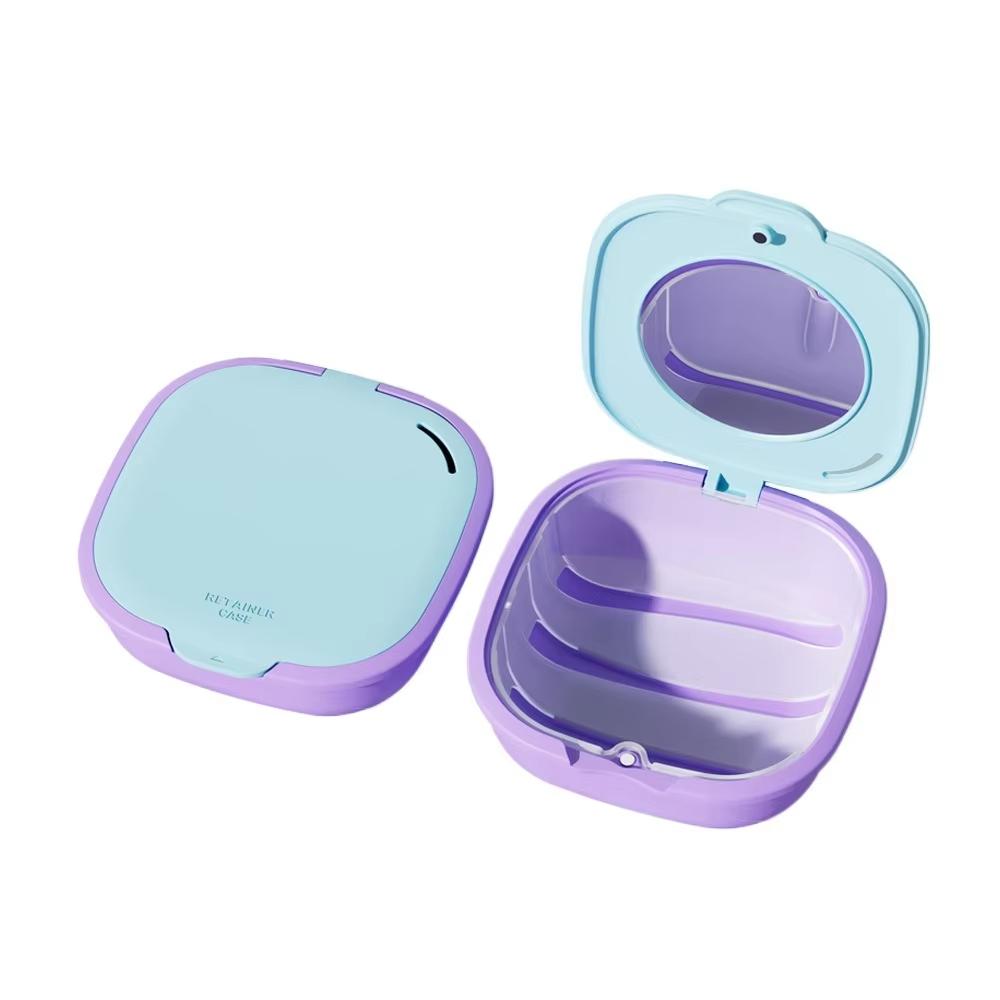Retainer Case With Built-in Mirror Portable Denture Storage Box For Invisalign Aligners Braces Mouth Guard