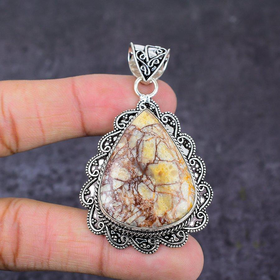 Natural Mookaite Gemstone Handmade 925 Sterling Silver Gift Pendant 2.56" V2f37