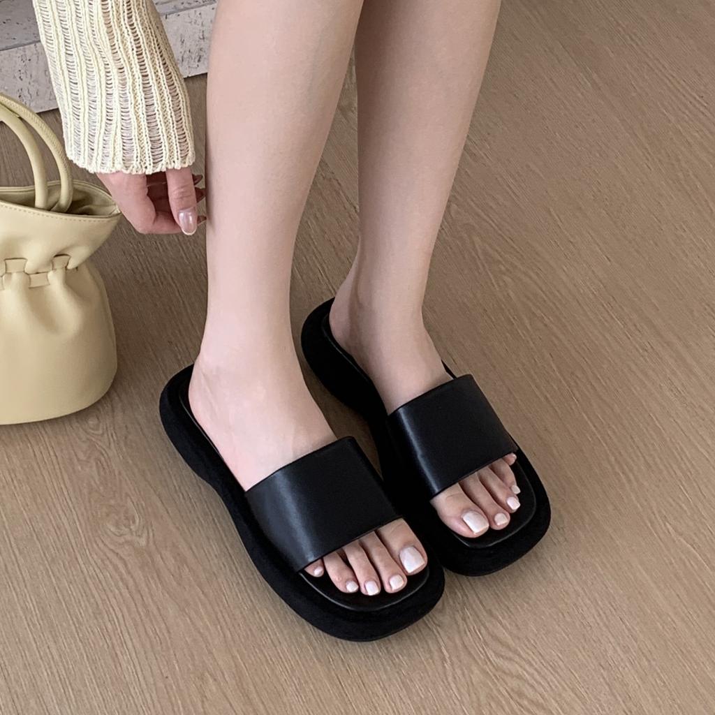One-Word Slippers Women'S Thick-Soled Outer Wear Summer Small Sandals Non-Slip Minimalist Style Women'S Cool Slippers