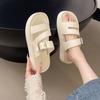 Fashion Slippers Woman Natural Cow Leather  Thick Bottom Brand Buckle Comfortable Fashion Slippers