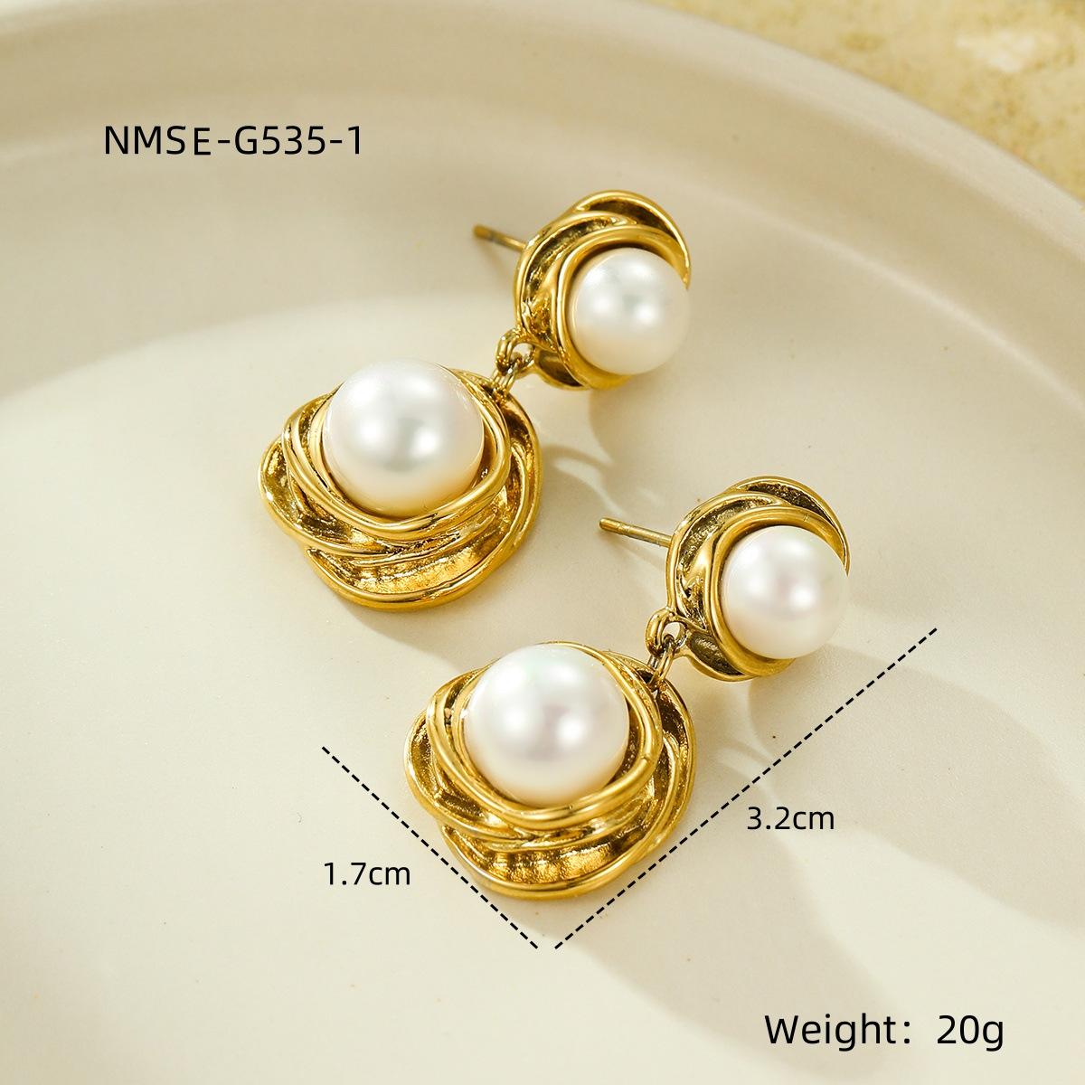 GEMCHIC Women s Vintage Round Wrapped Pearl Drop Stainless Steel 18K Gold Plated Earrings