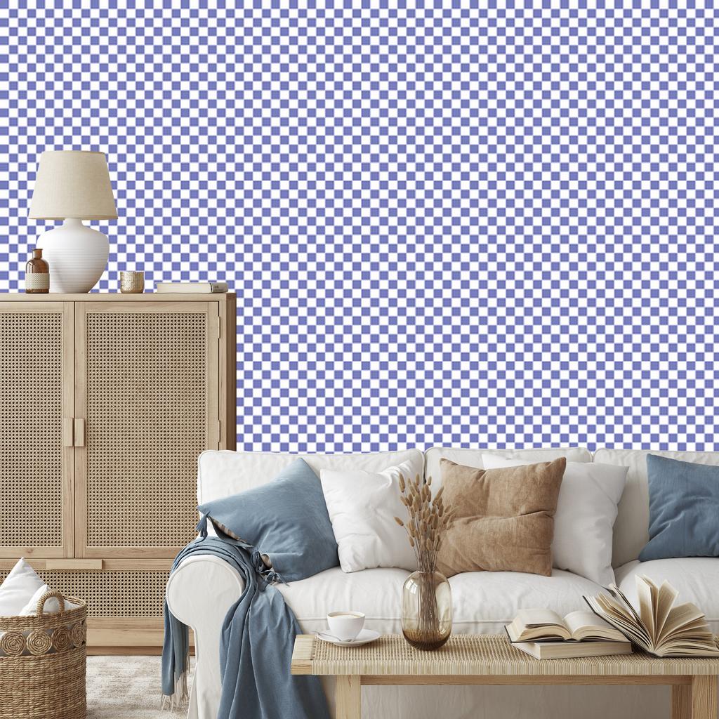 Checkerboard wallpaper blue, center blue for living room and bedroom 50x1000