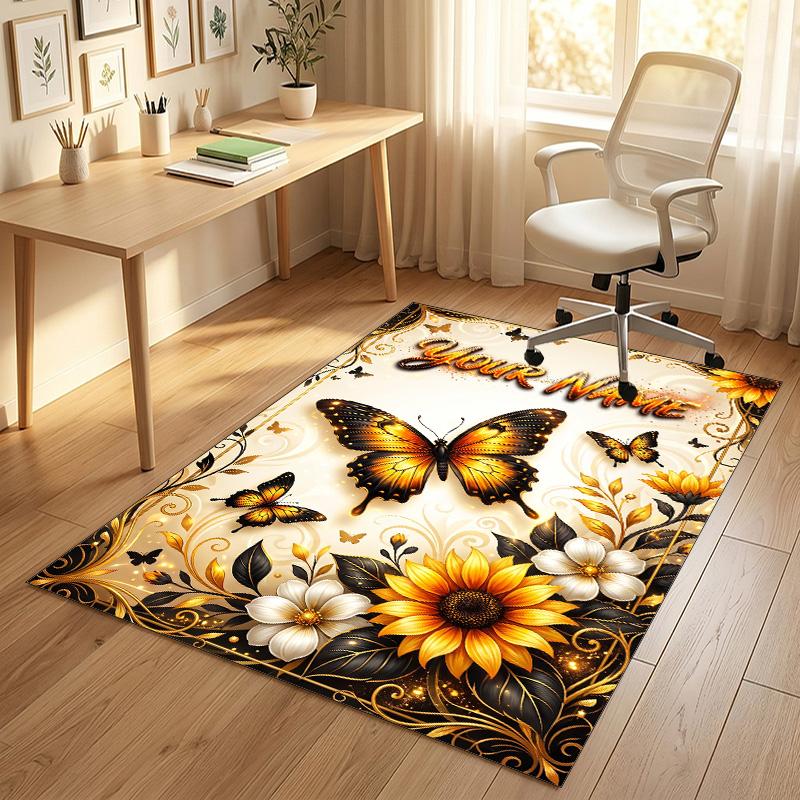 Butterfly Theme Crystal Velvet Rug Personalized Custom Name Text Soft Floor Mat Home Decor