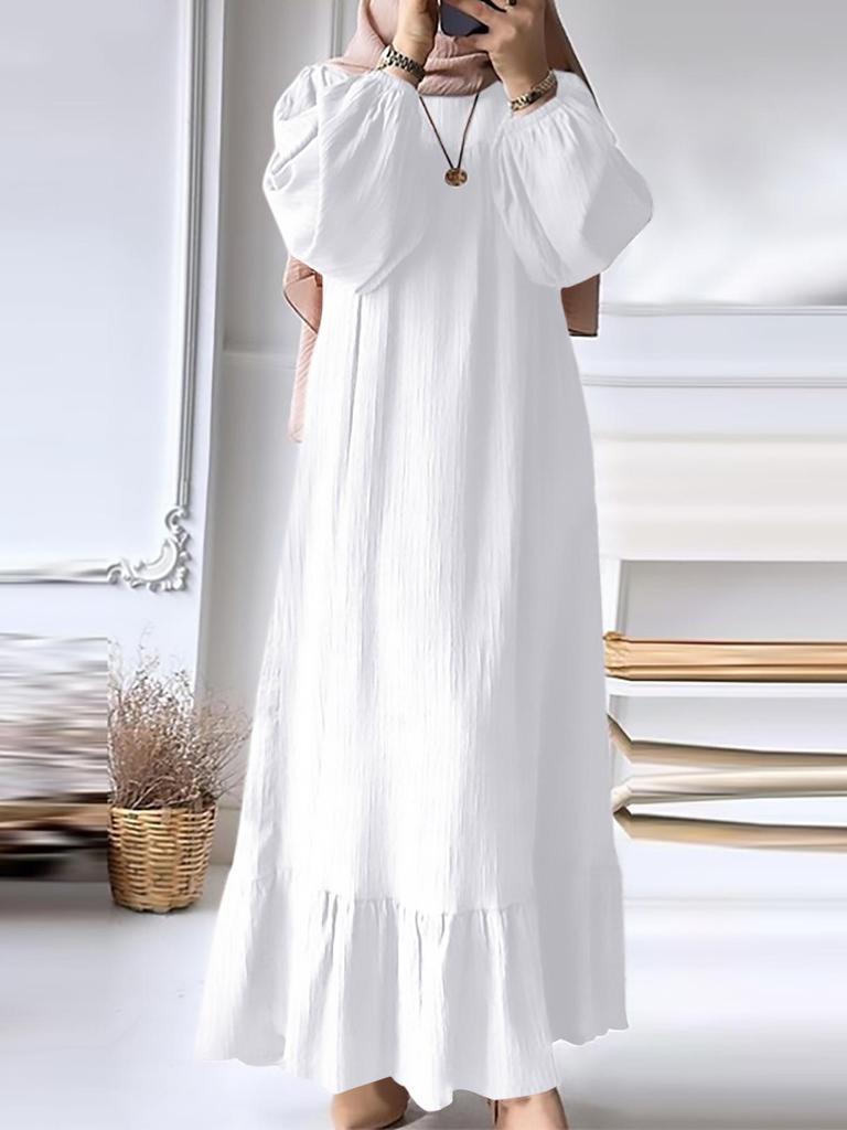 2024 Women's Long-Sleeve Vintage Ruffle Hem Dress - Spring/Autumn Fashion
