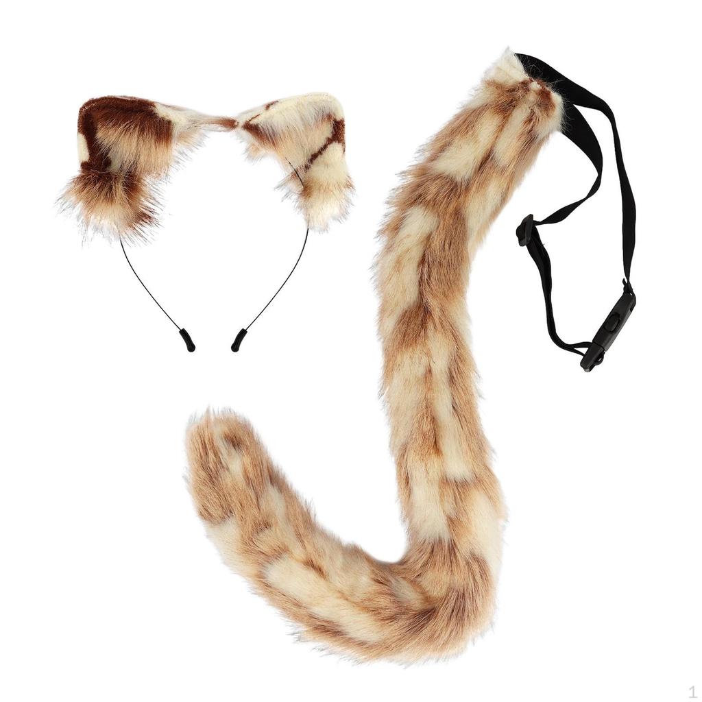 Faux Fur Ears and Tail Set Animals Gift Ear Hair Hoop Headband Cosplay