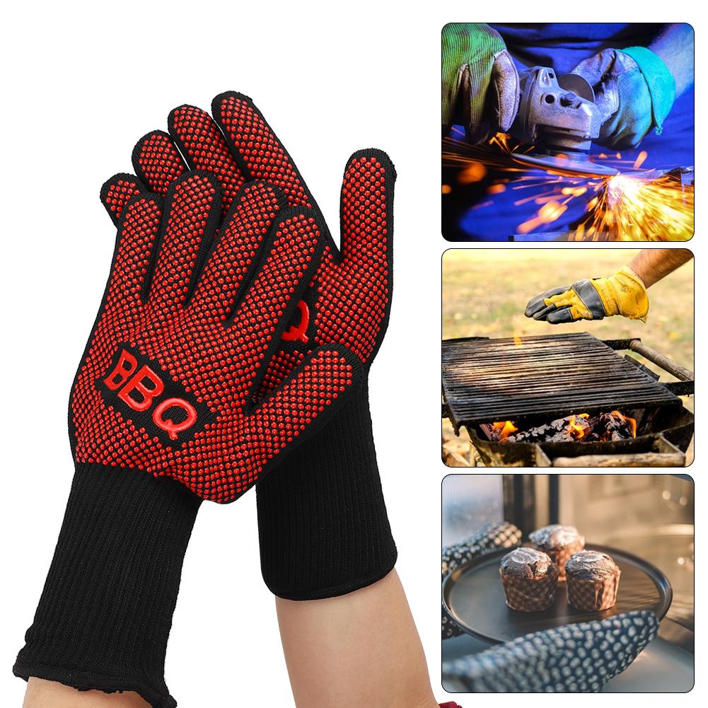 800 Celsius  1482 Degrees F Heat Resistant Fire Gloves Flame Retardant Antiskid Fireproof Grill Microwave Oven BBQ