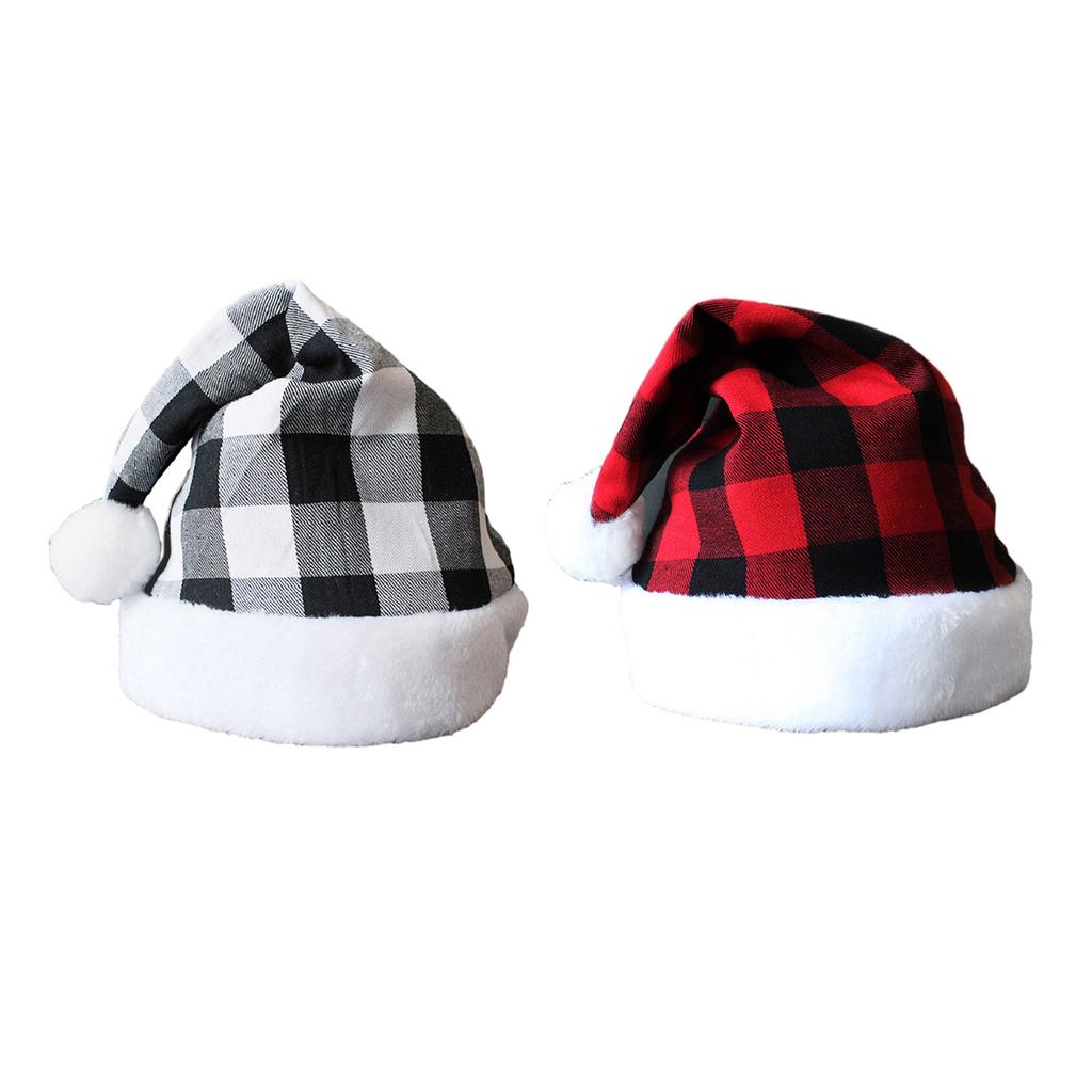 Carnival Cosplay Santa Hat with Lattice Pattern Adult Warm Velvet Christmas Hat for Women Men Teenagers Presents