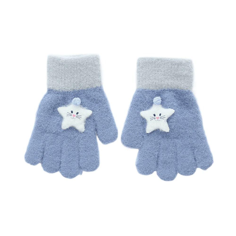 Cute Thicken Half Finger Knitted Cat Star Kids Outdoor Gloves Korean Mittens Children Winter Gloves