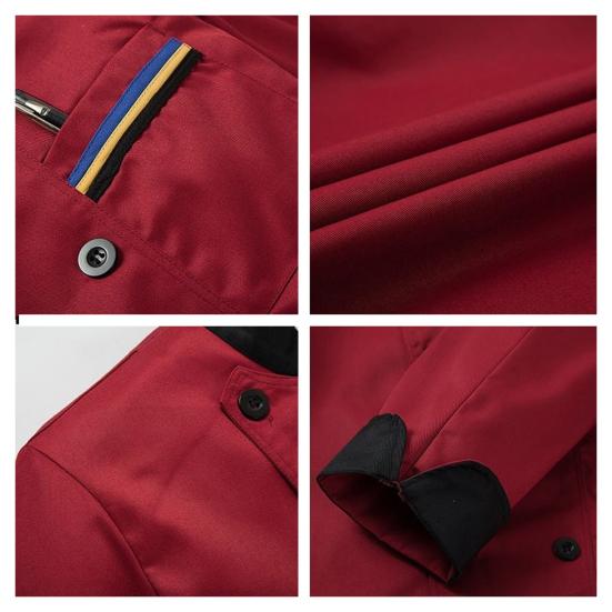 Veste de chef unisexe, couleur assortie, double boutonnage, manches courtes, col montant, uniforme de service alimentaire, chemise de chef, haut de serveur pour la cuisine
