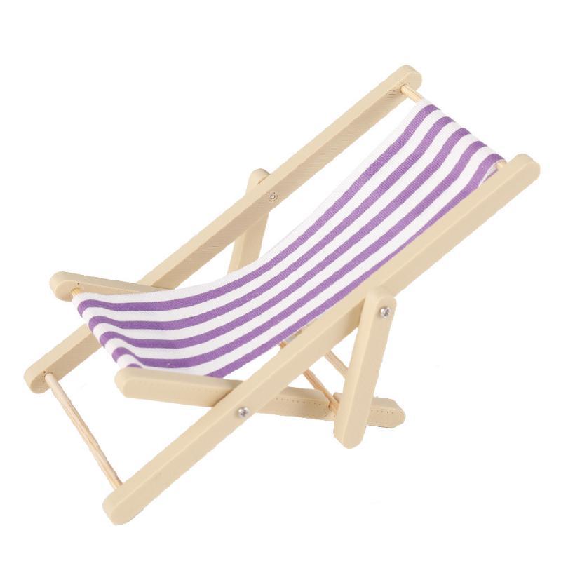 1Pcs 1:12 Dollhouse Miniature Beach Chair Toy Striped Plastic Diy Foldable Deckchair For Dolls Decor