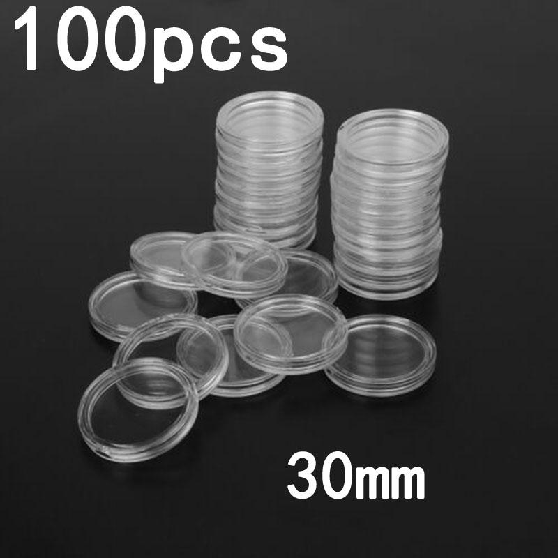 

100pcs Coin Holders Plastic 30mm Protect Accessories Reusable Case Storage Ceremony Clear Commemorative Display