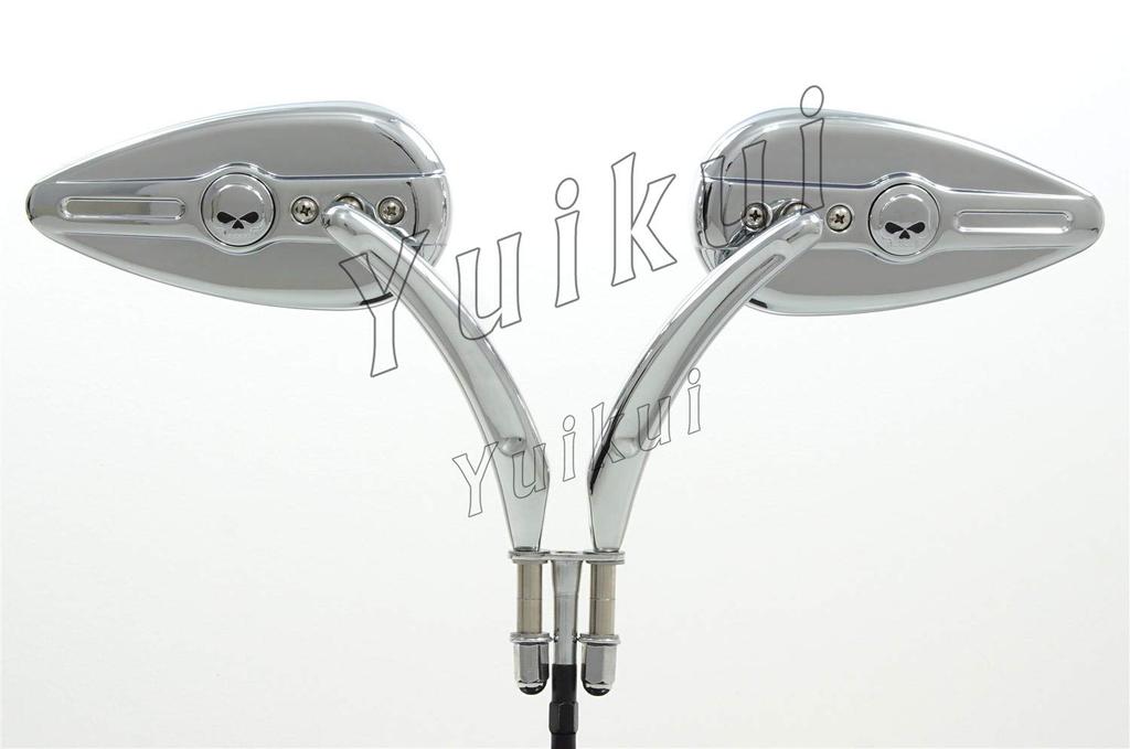 YUIKUI RACING Motorcycle Universal Mirror Motorcycle Aluminum Mirror Skull Chrome and Black Harley Mirror