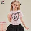 Hello Kitty Girls' Short-Sleeved T-Shirt Summer 2025 New Heart-Shaped Cute Cartoon Half-Sleeved Kidsren's Summer Top