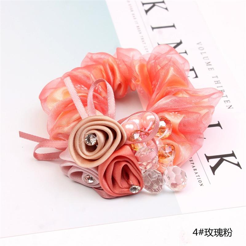 Korean Elegant Flower Scrunchies Women Girls Elastic Hair Rubber Bands Accessories Tie Hair Ring Rope Ponytail Holder Headdress