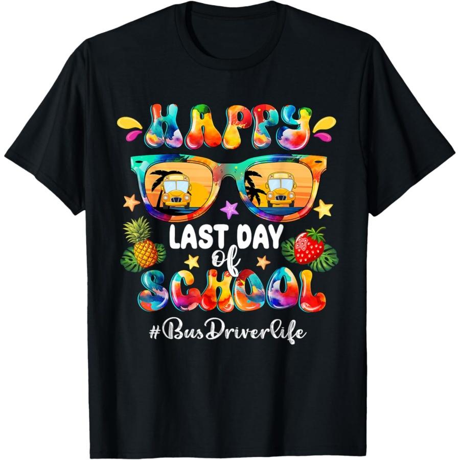 Happy Last Day Of School Bus Driver Life Sunglasses Tie Dye T-Shirt XXXXXL чёрный