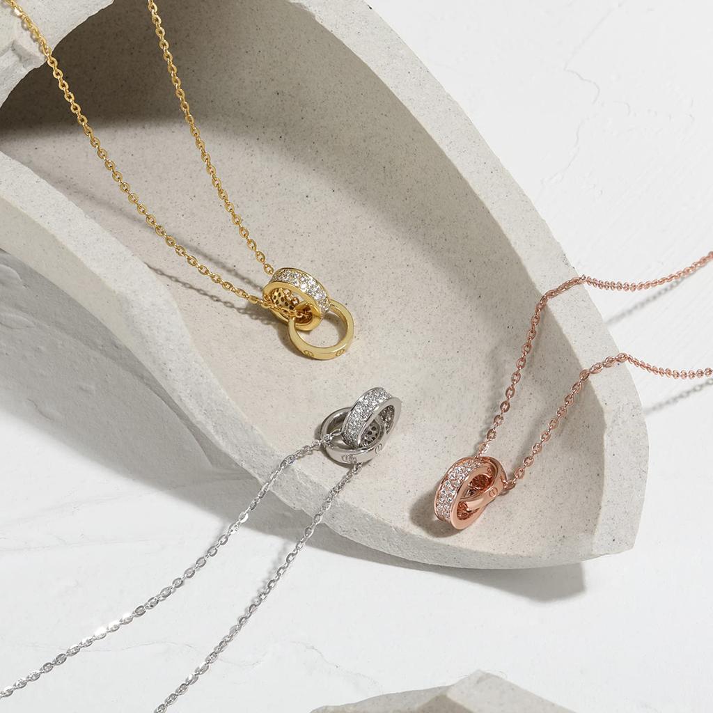 Necklace for 18K gold 925 highest quality cubic zirconia double rose with genuine jewelry [Pasurohu] women, K18, coating, silver, pendant, ring,