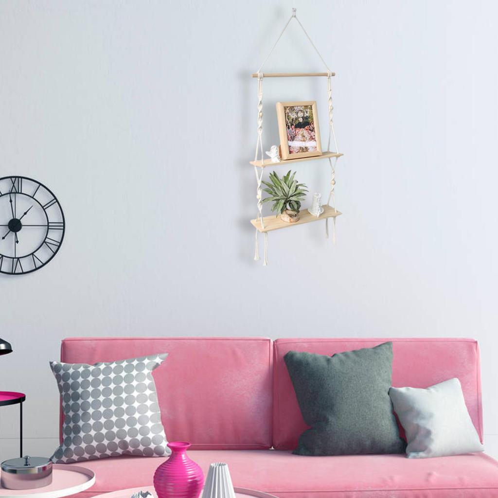 Bohemian Style Decor Wooden White Shelves With String Nordics Display Shelves Wall Mounted Tapestry Shelf Storage Organizer