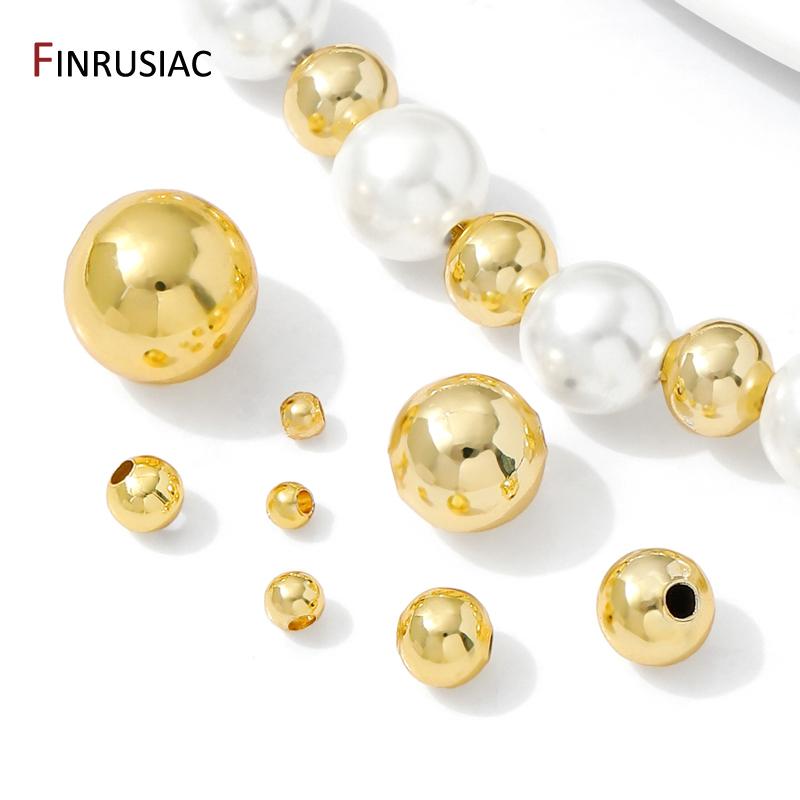 10-100Pcs/Lot 14/18K Gold Plated Brass Bead Metal Ball Round Loose Spacer Beads,DIY Bracelet Necklace Making Accessories