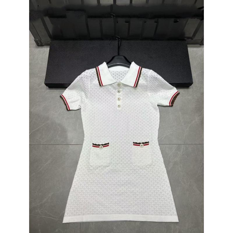 European Spring 2025 Hollowed Lapel Knit Short-Sleeve Dress