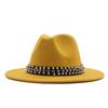 European and American Style Spring and Autumn Winter Imitation Felt Big Edge Hat British Retro Woolen Top Hat Women's Pearl Rhinestone Ribbon Jazz Hat